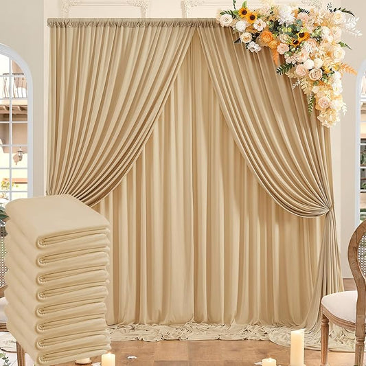 40ft x 10ft Wrinkle Free Beige Backdrop Curtains for Parties, 8 Panels Thick Fabric Photo Backdrop Drapes for Weddings Photography Birthday Party Backgrpund Decor