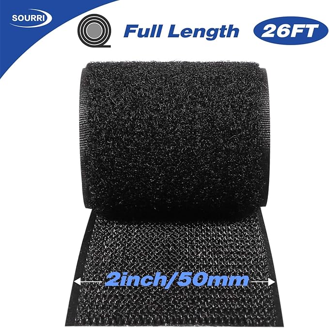 2 Inch x 26 Feet Hook and Loop Tape Sticky Back Fastener Roll, Nylon Self Adhesive Heavy Duty Strips Fastener for Home Office School Car and Crafting Organization