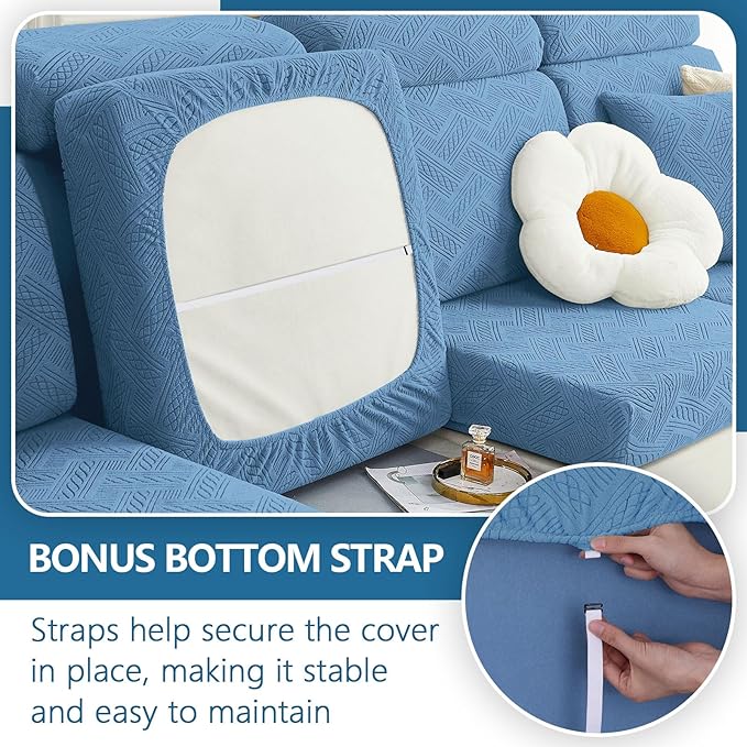 hyha Individual Couch Cushion Covers, Stretch Magic Sofa Seat Cushion Covers Washable, Dog Couch Sofa Slipcover for Pets, Kid with Elastic Bottom(Back Cover L, Blue)