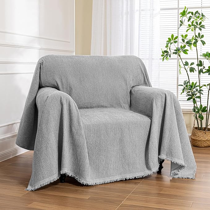 MEETSKY Grey Sofa Cover Washable for Chair Recliner, Chenille Couch Cover for Dogs, Oversized Armchair Cushion, 71" X 91"