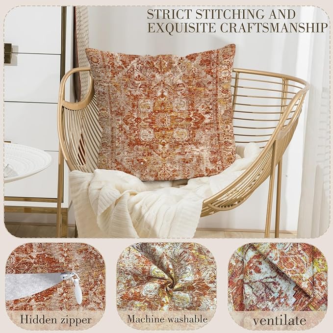 Boho Throw Pillow Covers 18x18 inch Set of 2,Bohemian Vintage Carpet Pattern Antique Ethnic Decor Double Sided Pattern Cushion Cover Soft Pillow Case Living Sofa Room Bed Square Pillow Cover