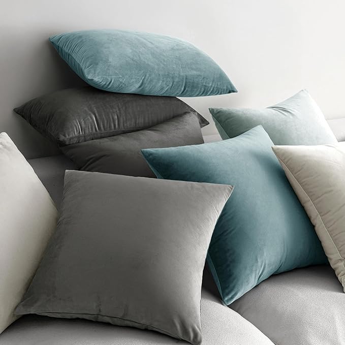MIULEE Pack of 2, Velvet Soft Solid Decorative Square Throw Pillow Covers Set Cushion Cases Pillowcases for Spring Sofa Bedroom 18x18 Inch Greyish White