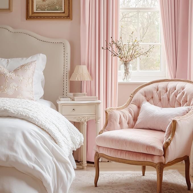 StangH Baby Pink Velvet Curtains 84 inches, Luxury Room Darkening Curtains for Bedroom, Living Room, Thermal Insulated Soft Window Drapes with Rod Pocket & Back Tab, W52 x L84 inches, 2 Panels