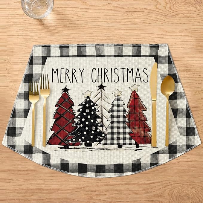 Artoid Mode Christmas Trees Wedge Shape Placemats for Round Table Set of 6, Winter Seasonal Kitchen Dining Table Decoration for Indoor Party Home