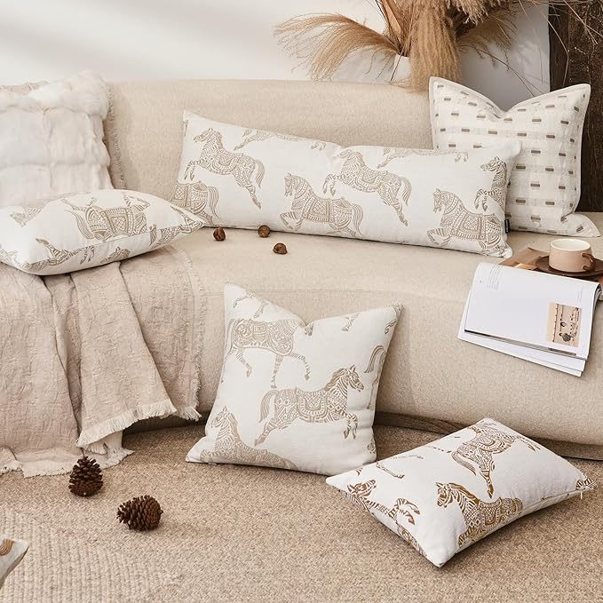 Luxury Equestrian Lumbar Pillow Cover 12x20 Inch, Double Sided Horse Pattern Design Decorative Cushion Cover for Bed Sofa Couch Living Room Bedroom