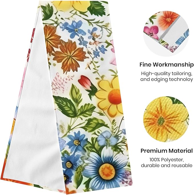 Colorful Flower Floral Table Runner 13x72 Inches Vintage Floral Faux Linen for Kitchen Dining Table Decor Wedding Birthday Party Holiday Celebration
