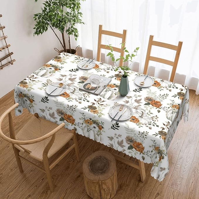 Fall Tablecloth for Dining Tables,Pumpkin Maple Leaves Rectangle Tablecloths Reusable Tabletop Decoration Holiday Thanksgiving Autumn Harvest Table Cover for Kitchen,Party,Picnic,54x72Inch