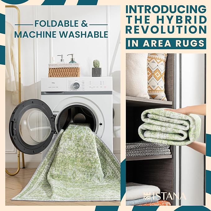 Istana 9x12 Area Rug - Light Green 9 x 12 Area Rugs for Living Room - Foldable 9x12 Rugs for Bedroom/Living Room Rug -Stain Resistant Washable Rugs - Eco-Friendly Area Rugs
