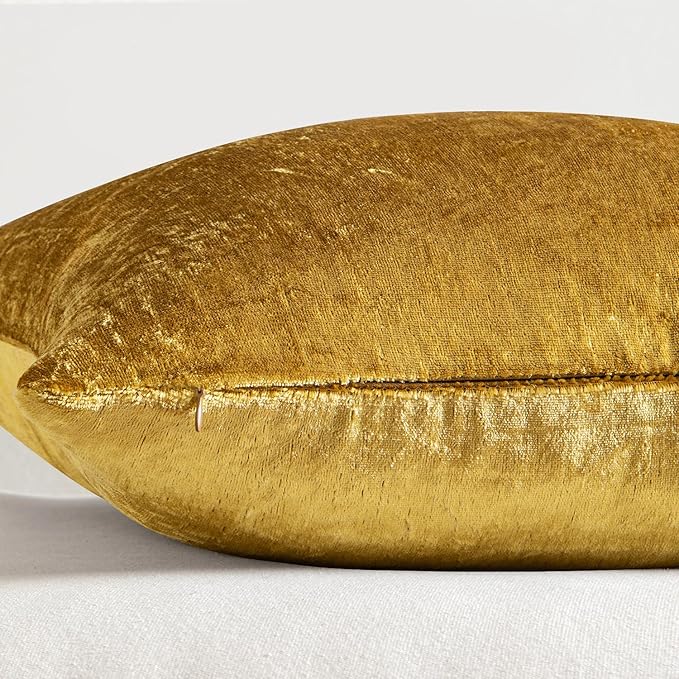 MIULEE Pack of 2 Velvet Soft Solid Decorative Square Throw Pillow Covers Set Fall Cushion Cases for Sofa Bedroom Couch 16 x 16 Inch Golden