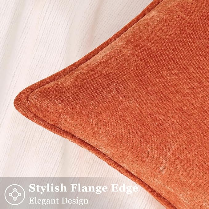 decorUhome Christmas Couch Throw Pillow Covers 24x24 Set of 2, Decorative Soft Euro Velvet Neutral Chenille Pillow Covers with Elegant Design for Sofa Bed Living Room Home Decor, Rust