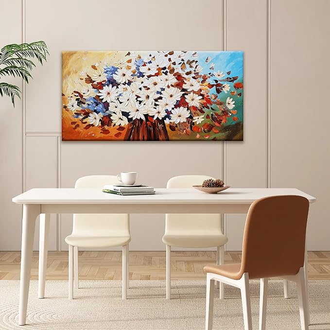 QSQ Canvas Art Wall Decor Modern Minimalist Home Wall Decor Flower Paintings Colorful White Flower Wall Art Prints Floral Wall Art Pictures For Bedroom Kitchen Office Artwork 20" × 40"
