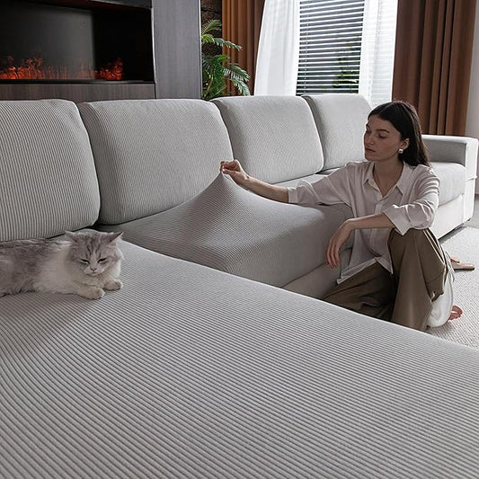 Sectional Couch Covers, Wear Resistant Stretch Sofa Covers Washable Soft Couch Cushion Covers Anti Slip Furniture Protector Sofa Slipcovers for Pets (1 Piece Back Couch Cover, Light Gray)