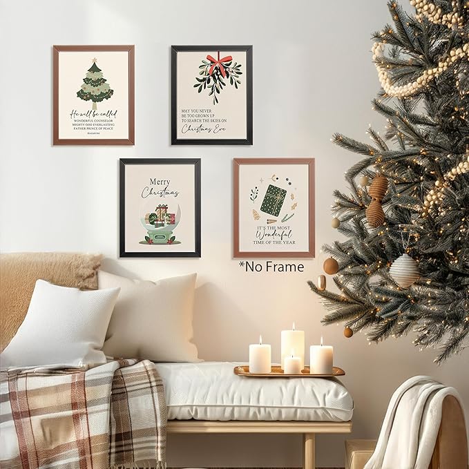 AEHIE Christian Christmas Wall Art Poster Prints for Home Bedroom Living Room,Bible Verse Winter Xmas Poster Prints, Boho Winter Xmas Tree Holiday Christian Bible Wall Art Unframed 4pcs 8x10inch