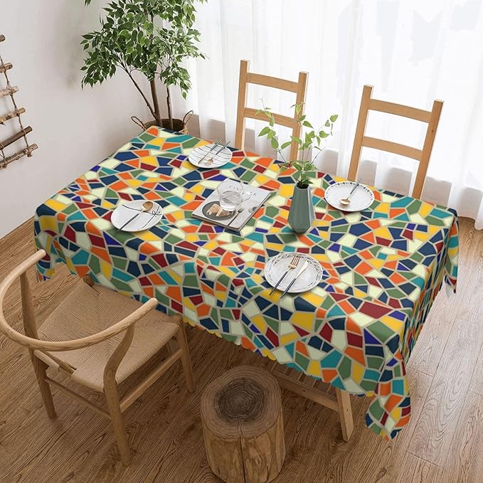 Colorful Mosaic Table Cloth for Dining Tables, Reusable Irregular Ceramic Mosaic Tiles Tablecloths Decoration Tile Pieces Style Rectangle Table Cover for Home,Kitchen,Party,Holiday,54x72Inch