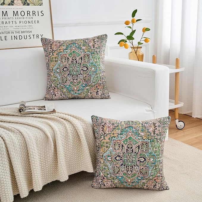 Boho Throw Pillow Covers 18x18 inch Set of 2,Boho Vintage Carpet Pattern Antique Ethnic Decor Double Sided Pattern Cushion Cover Soft Pillow Case Living Sofa Room Bed Square Pillow Cover