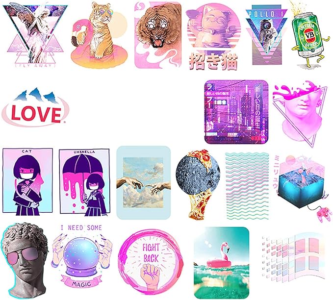 Doraking 200PCS Middle Boxed Size Art Theme Scrapbook Washi Stickers for Scrapbooking Diary Decoration, Arts Stickers (Vaporwave)