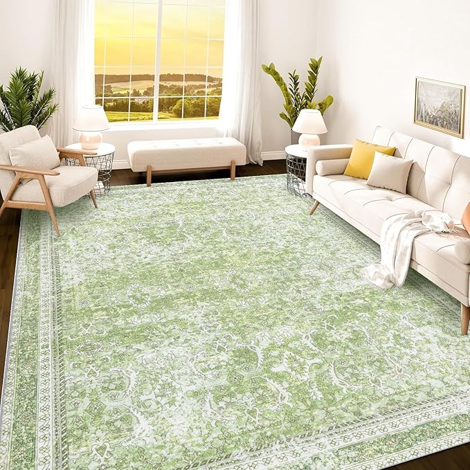 Istana 8x10 Area Rug - Light Green 8x10 Rugs for Living Room - Foldable Rugs for Bedroom - Stain Resistant Washable Rug - Eco-Friendly Area Rugs - Easy to Clean Living Room Rug