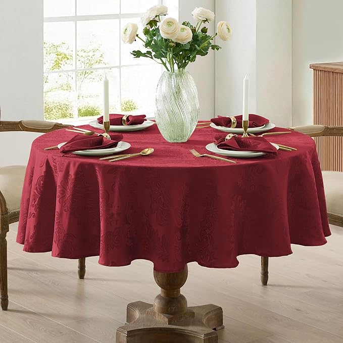 Newbridge Barcelona Damask Fabric Napkins, Set of 4, Burgundy – No Iron, Soil Resistant Cloth Napkins for Dining, Parties and Holidays
