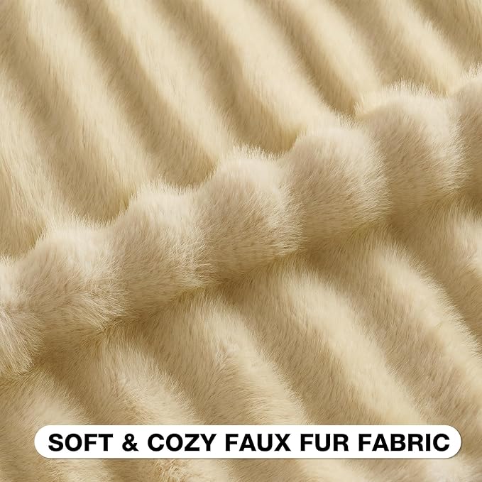 FUTEI Beige Decorative Throw Pillow Covers 26x26 Inch Set of 2,Soft Fluffy Faux Rabbit Fur Dyeing Striped Textured Euro Pillow Shams,Modern Home Decor for Couch Bed Living Room
