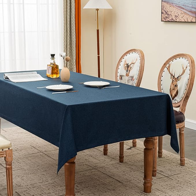 BALCONY & FALCON Table Cloth for 6ft Rectangle Tables – Waterproof, Wrinkle-Free Farmhouse Tablecloth for Dining, Kitchen, Wedding, Baby Shower, Holiday Gatherings (Dark Blue, 57" x 118")