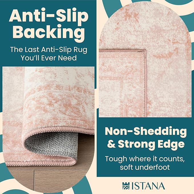 Istana 8x10 Area Rug - Pink 8x10 Rugs for Living Room - Foldable Rugs for Bedroom - Stain Resistant Washable Rug - Eco-Friendly Area Rugs - Easy to Clean Living Room Rug