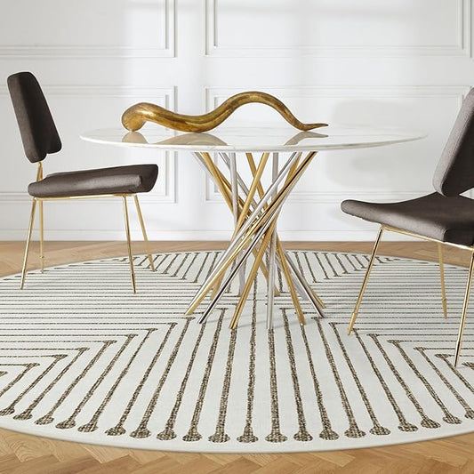 RUGGABLE x Jonathan Adler Machine Washable Area Rug – Inkdrop Camel & Ivory 6 ft Round, Stain-Resistant, Non-Slip – Medium Rugs for Living Room, Bedroom, Hallway, Entryway & Office–with Standard Pad