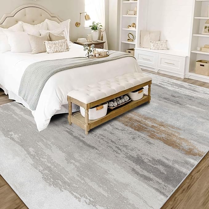Enkor Area Rugs 8x10 Washable Non Slip Abstract Soft Rugs for Living Room Bedroom, Modern Mat for Kitchen Entryway Brown & Grey