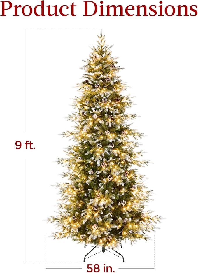 Best Choice Products 9ft Pre-Lit Artificial Frosted Slim Aspen Christmas Tree, Partially Flocked Holiday Décor w/ 2-in-1 White & Multicolor LED Lights