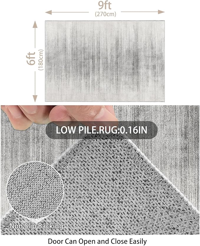 Enkor Area Rugs 6x9 Washable Non Slip Abstract Soft Rugs for Living Room Bedroom, Modern Mat for Kitchen Entryway White & Grey