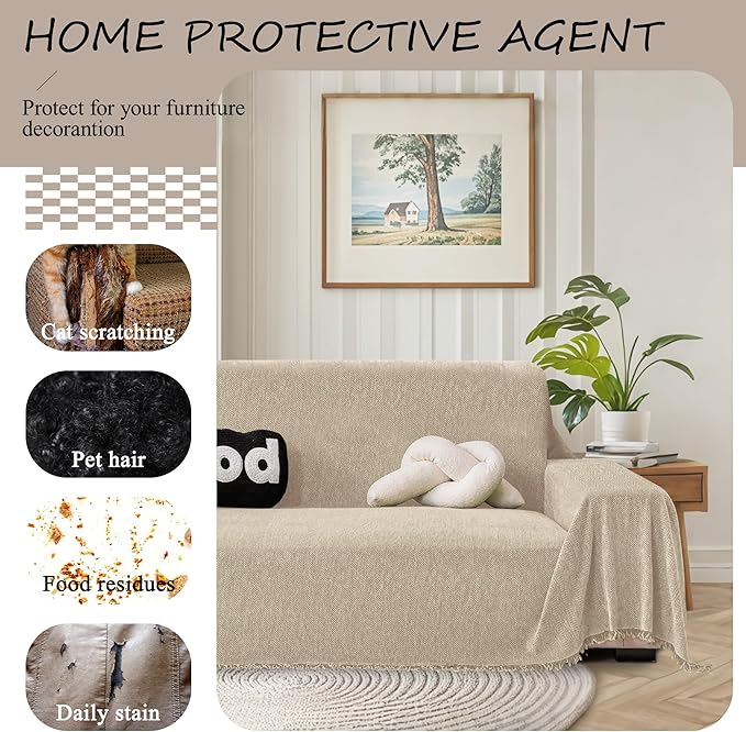 ALIECOM Sectional Couch Covers L Shape Sectional Sofa Cover for Dogs 2 Piece Thick Chenille L Shaped Couch Slipcover Blanket Chaise Pet Furniture Protector Washable (XX-Large, Light Khaki)
