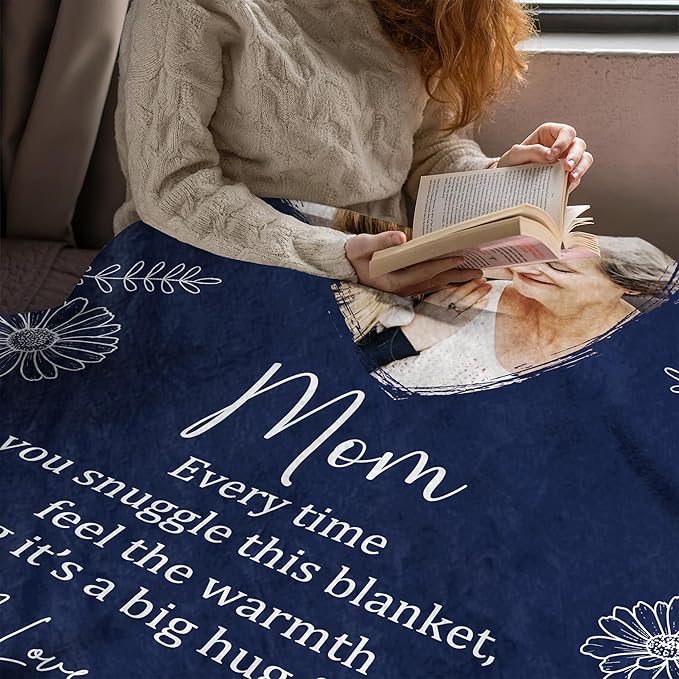 Ships Next Day, Personalized Christmas Mom Blanket Gift, Custom Blanket with Kids Name and Birth Month Flowers, Birthday Gifts for Mom from Daughter Son, Personalized Gifts for Grandma,Wife