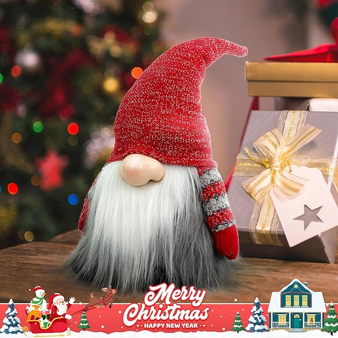 Gnome Christmas Decorations, Gnome Plush Ornaments Swedish Santa Tomte Elf Stuffed Dwarf, Indoor Christmas Decorations for Home Shelf Mantel Window Table Kitchen Bedroom Holiday Party Winter