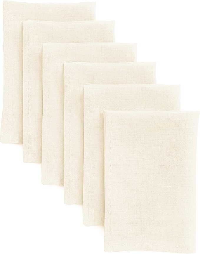 Solino Home Ivory Linen Napkins Set of 6-100% Pure Linen Cloth Washable Dinner Napkins 20 x 20 Inch for Christmas, Holiday, New Year - Fete