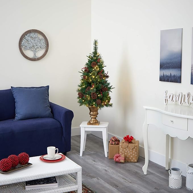 Nearly Natural 4ft. Pine, Pinecone and Berries Artificial Christmas Tree in Decorative Urn