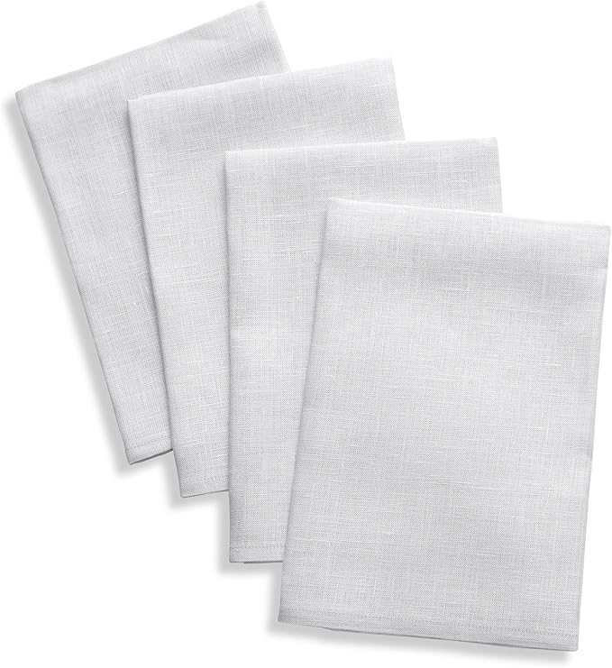 Solino Home Linen Napkins Set of 4-100% Pure Linen Silver Cloud Dinner Napkins Cloth 20 x 20 Inch - Fete, Handcrafted and Machine Washable