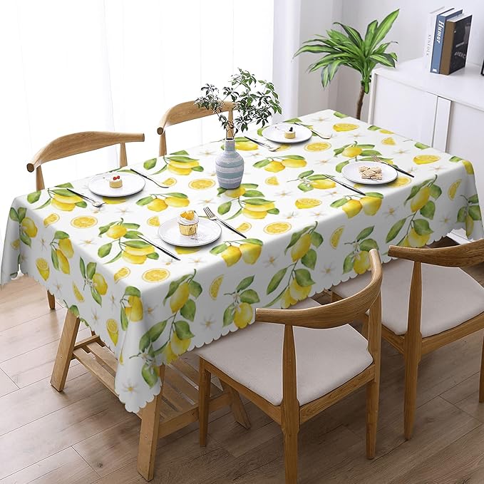 Lemon Tablecloth Vintage Lemon and Blooms Rectangle Tablecloth Yellow Fruits Lemons Flower Decorative Table Cover 54×72 Inch Washable Table Cloth for Kitchen Dining Room Party