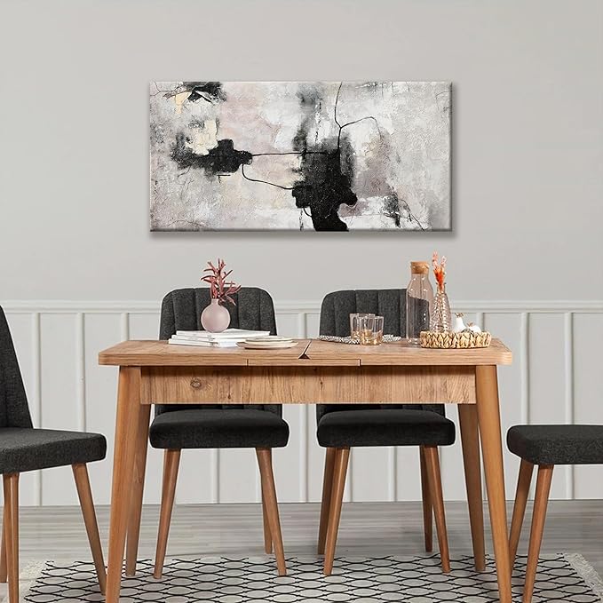 QSQ Black And Off-White Abstract Wall Art Minimalist Canvas Art Wall Decor Paintings Artwork For Walls Modern Abstract Art Prints Picture For Bedroom Hallway Office Home Wall Decor 20 x 40 In