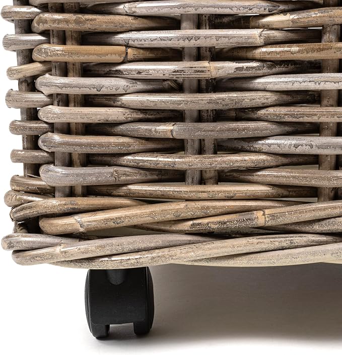 happimess BSK1001A Yael Coastal Hand-Woven "STORAGE" Rattan Basket with Wheels and Handles for Storage and Decoration in Bedroom, Living Room, Laundry Room, Entryway, Kubu Gray