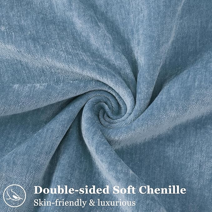 decorUhome Christmas Couch Throw Pillow Covers 18x18 Set of 2, Decorative Soft Euro Velvet Neutral Chenille Pillow Covers with Elegant Design for Sofa Bed Living Room Home Decor, Blue Grey
