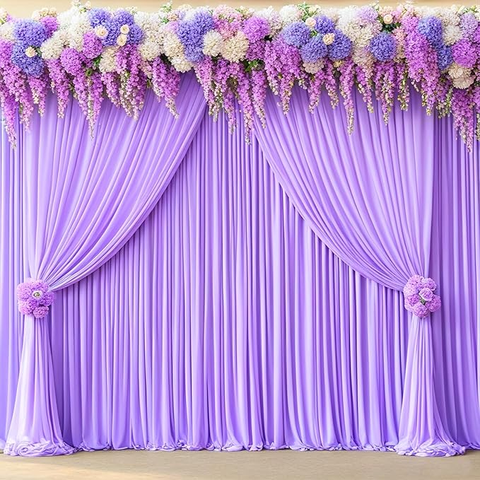 10ftx10ft Wrinkle Free Lavender Backdrop Curtain for Parties, Polyester Photo Backdrop Drapes Purple 2 Panels 5x10ft for Wedding Birthday Photography Background Indoor Outdoor