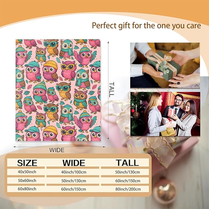 Owl Blanket Gifts for Women Girls Kids, Soft Warm Lightweight Flannel Cartoon Owl Throw Blankets for Bedroom Living Room Home Sofa Home Decor 40" x 50"