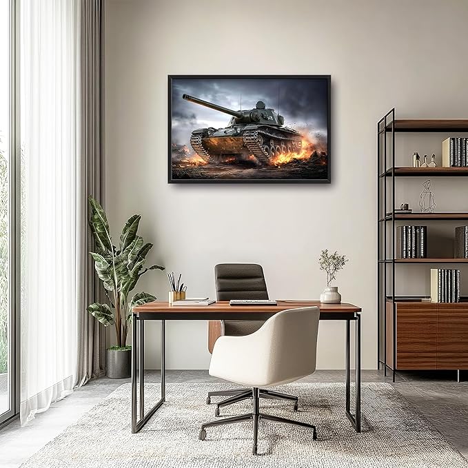 Military Tank Large Wall Art Framed Wall Decor for Living Room Tank Pictures Oversized Canvas Print Painting Modern Extra Large Artwork for Bedroom Office Home Decor 36"x24"