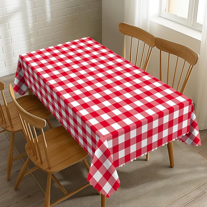 Red White Plaid Tablecloth Gingham Plaid Check Rectangle Tablecloth Red and White Checkered Style Table Cover 54×72 Inch Washable Table Cloth for Kitchen Dining Room Party Decoration