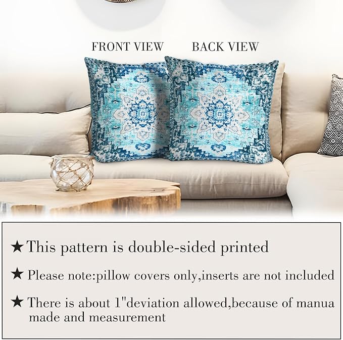 Boho Throw Pillow Covers 16x16 inch Set of 2,Bohemian Vintage Carpet Pattern Antique Ethnic Decor Double Sided Pattern Cushion Cover Soft Pillow Case Living Sofa Room Bed Square Pillow Cover