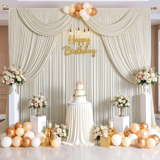 40ftx10ft Wrinkle Free Beige Backdrop Curtains for Parties, Silky Polyester Photo Backdrop Drapes 8 Panels 5x10ft Back Drop Cloth for Wedding Birthday Baby Shower Photography Background