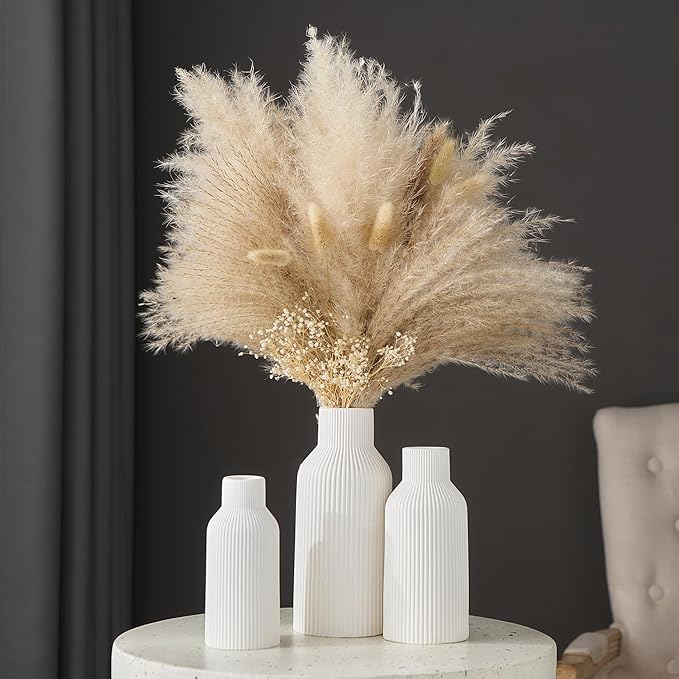 AWNR White Ceramic Vase Decor: Set of 3 Minimalist Vase for Flowers Modern Home Decor for Living Room Kitchen Centerpiece Table Decorations Flower Vases for Bouquet