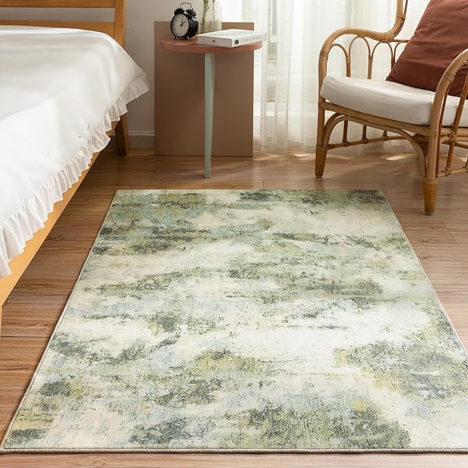 UMINEUX Entryway Rug 4'x6' Washable Area Rug, Modern Abstract Low Pile Rugs with Anti-Slip Rubber Backing, Ultra Thin Indoor Doormat Floor Carpet for Living Room Kitchen Bedroom Bathroom Home Office