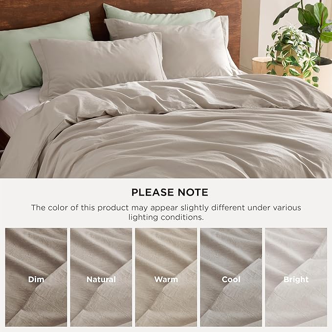 Bedsure 100% Washed Cotton Duvet Cover Queen Size - Linen Color Minimalist Cotton Duvet Cover Linen Like for All Seasons - GentleSoft™ Plain Simple Bedding (Queen, 90"x90")