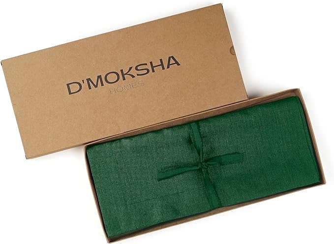 D'Moksha Homes Linen Table Runner 48 Inches - 100% Pure Linen Forest Green Table Runner 14 x 48 Inch for Coffee Tables, Dresser, Fall, Thanksgiving, Christmas, Holiday - Machine Washable