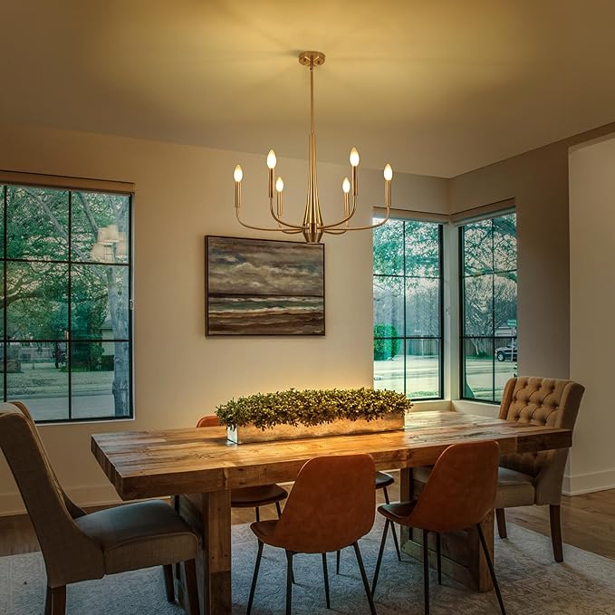 Brushed Nickel Chandelier, 6-Light Modern Farmhouse Chandeliers for Dining Room Lighting Fixtures Hanging, Industrial Metal Minimalist Chandelier for Kitchen Bedroom Foyer Entryway Hall
